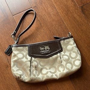 Coach Tan and Brown Wristlet Clutch